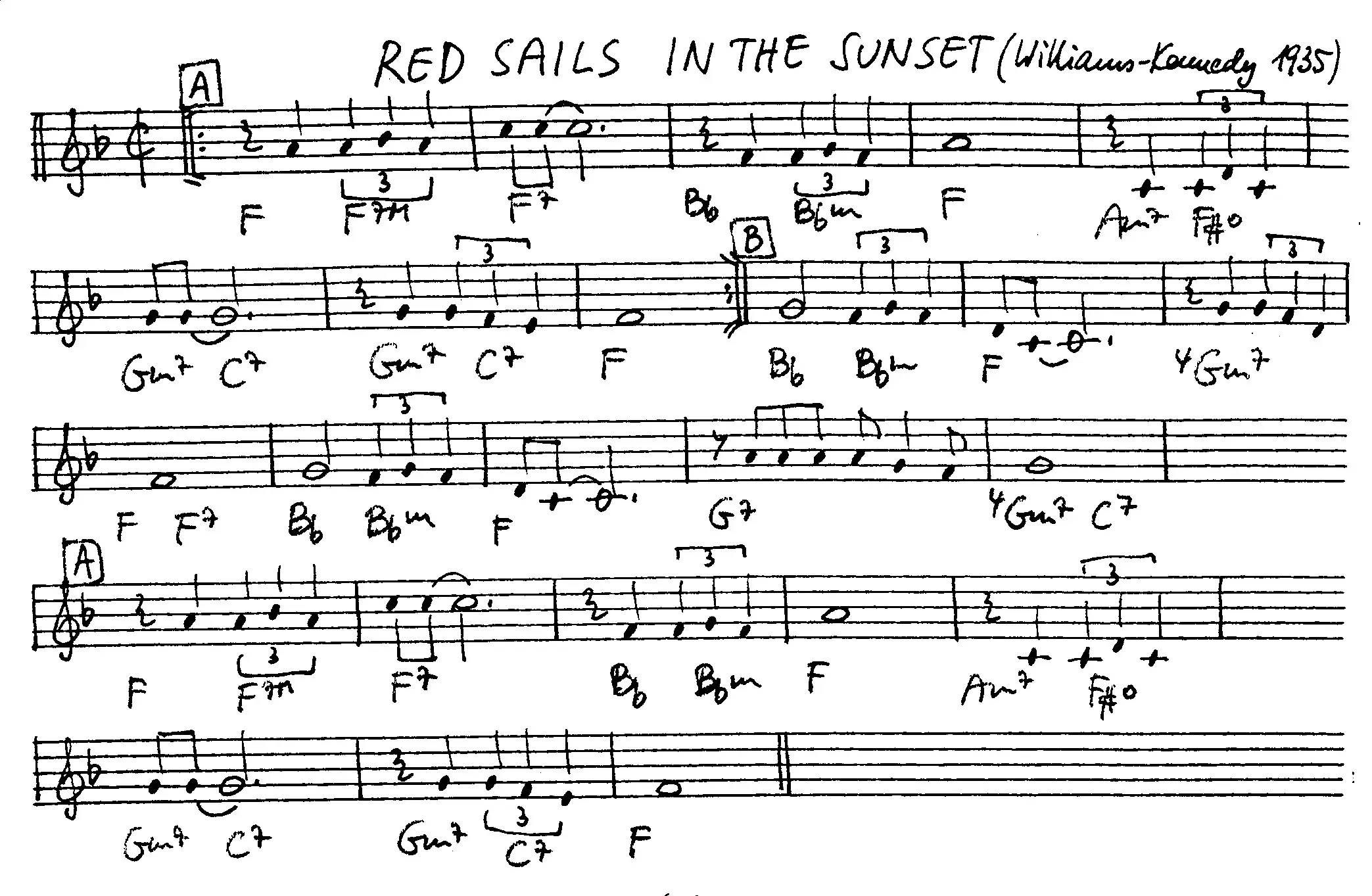 red sails in the sunset free jazz leadsheet - Courtesy of the Jungle Jazz Band